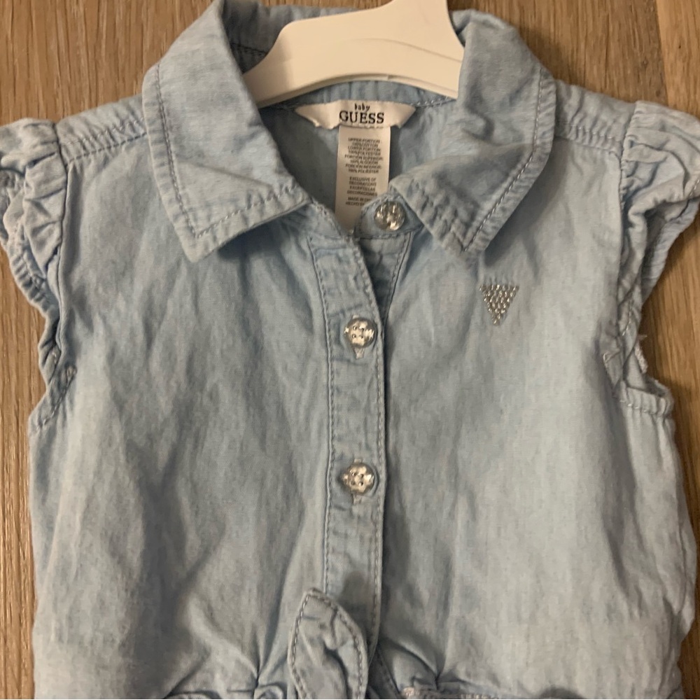 Guess Girl's Size 18 Months Light Blue Denim & Cream Sparkly Tutu Dress - Picture 3 of 9